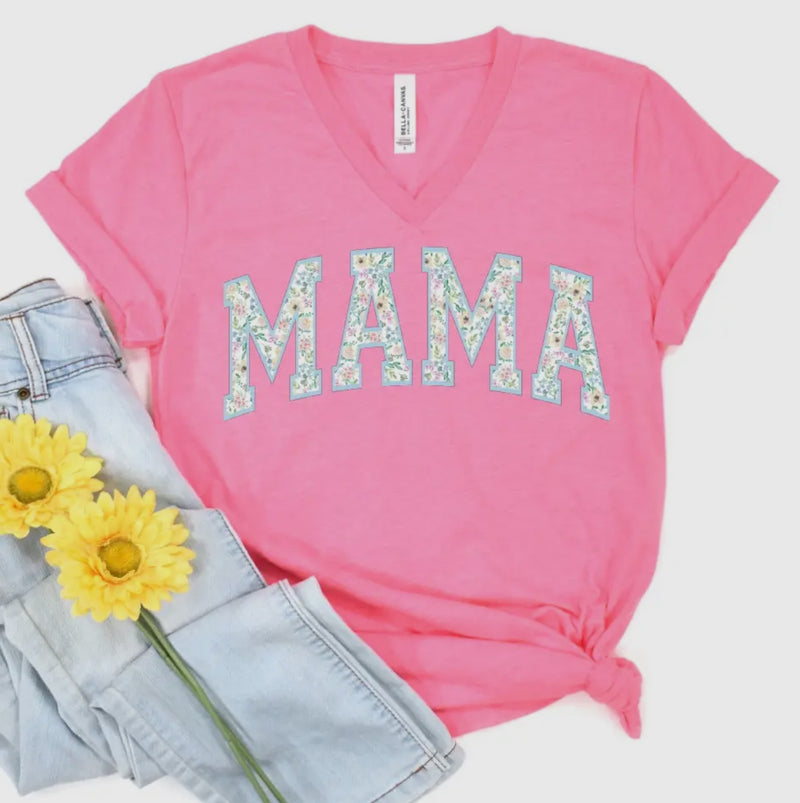 Varsity Floral Letters Mama Tee