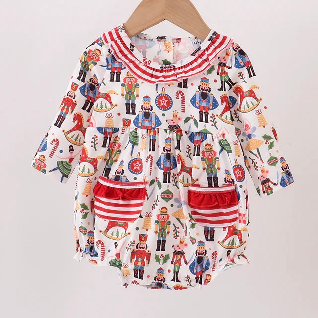 Bright Nutcracker Striped Romper