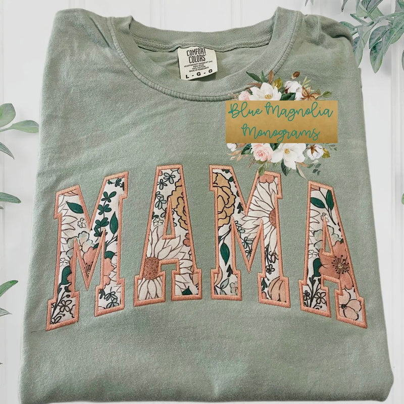 Retro Floral MAMA Embroidered Tee