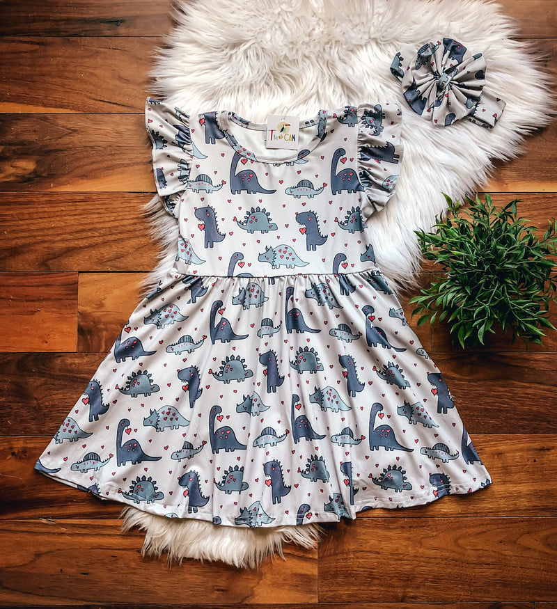 Dino Love Flutter Sleeve Dress