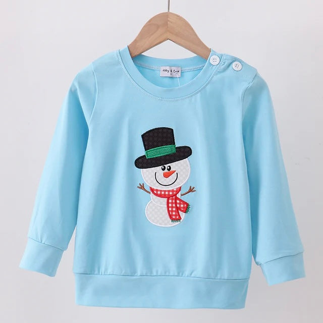 Blue Snowman Applique Top