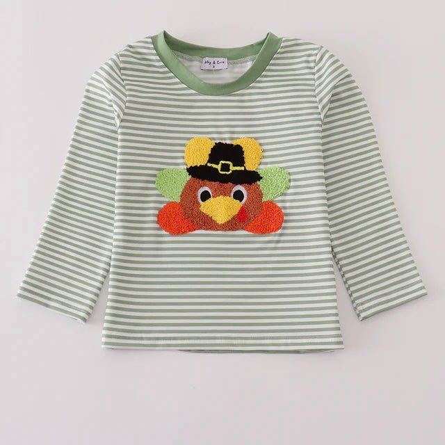 Sage Striped French Knot Turkey Shirt