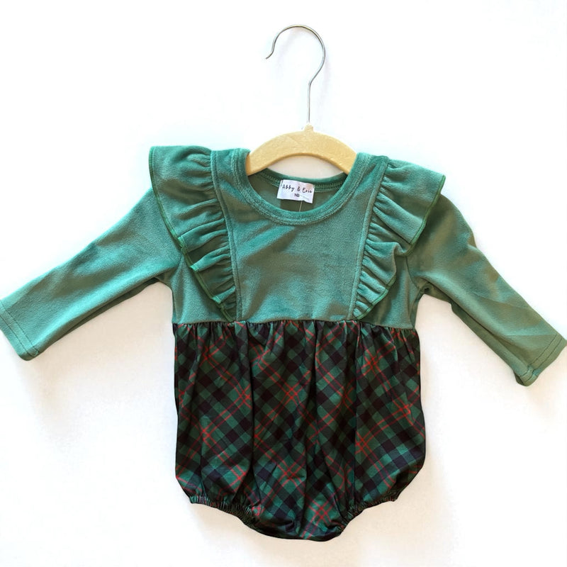 Velvet Christmas Plaid Romper